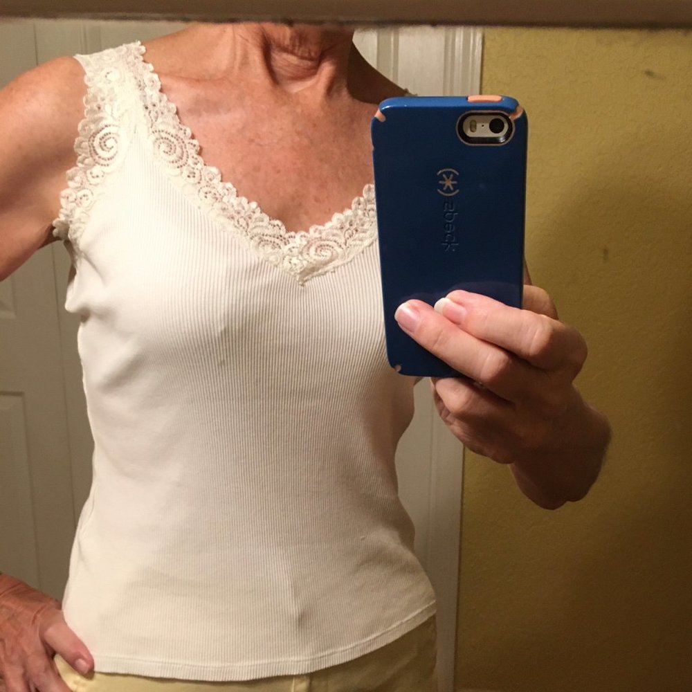 August Silk White Lace Trimmed Tank Top size S